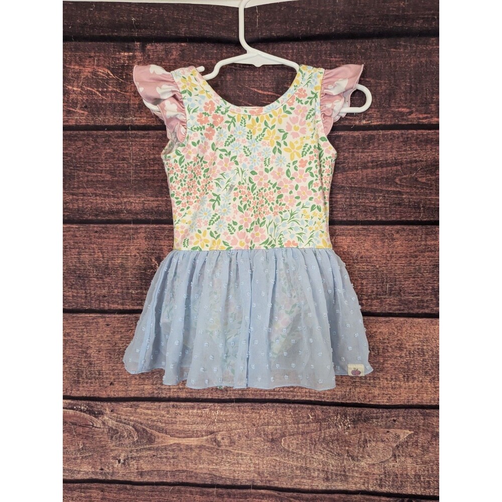Cheeky Plum Floral Top Dress with Light Blue Skirt